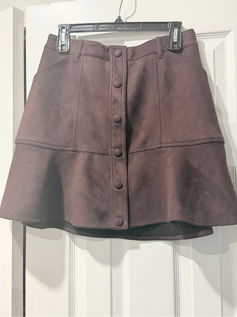 Draper James Chocolate Brown Faux-Suede Button-Front Mini Skirt